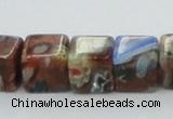 CLG549 16 inches 8*8mm cube goldstone & lampwork glass beads