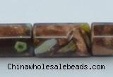 CLG552 16 inches 10*15mm faceted cylinder goldstone & lampwork beads