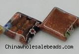 CLG560 16 inches 15*15mm diamond goldstone & lampwork glass beads