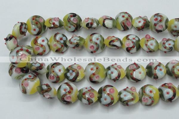 CLG814 15.5 inches 18mm flat round lampwork glass beads wholesale