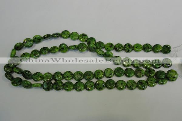 CLJ312 15.5 inches 12mm flat round dyed sesame jasper beads wholesale