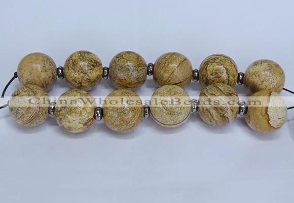 CLS253 7.5 inches 30mm round large picture jasper beads