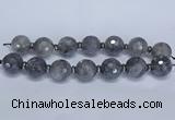 CLS301 7.5 inches 25mm faceted round large cloudy quartz beads