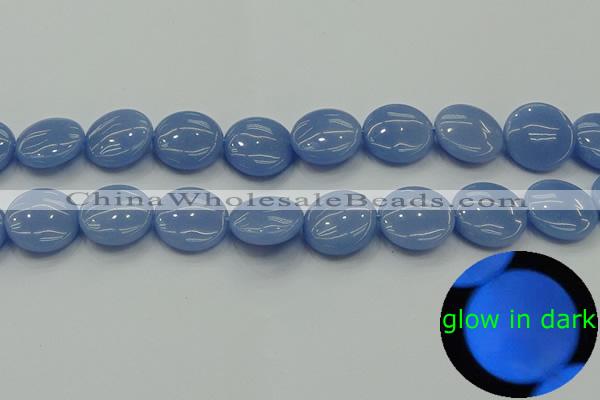CLU135 15.5 inches 18mm flat round blue luminous stone beads