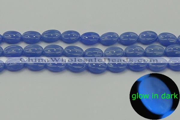 CLU182 15.5 inches 12*16mm oval blue luminous stone beads