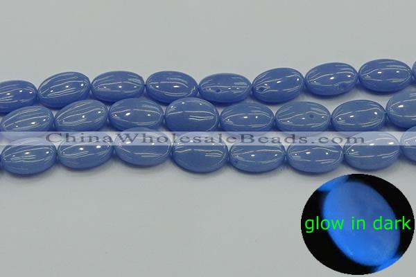 CLU184 15.5 inches 15*20mm oval blue luminous stone beads