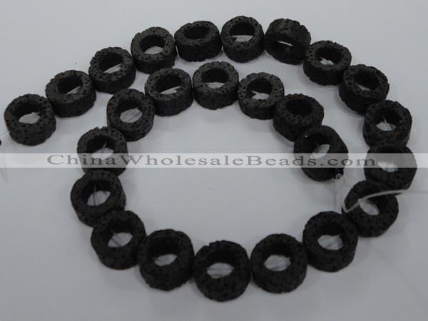 CLV46 15.5 inches 5*15mm donut shape black natural lava beads