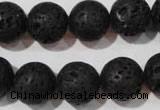 CLV487 15.5 inches 14mm round black lava beads wholesale