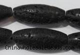 CLV492 15.5 inches 16*40mm rice black lava beads wholesale