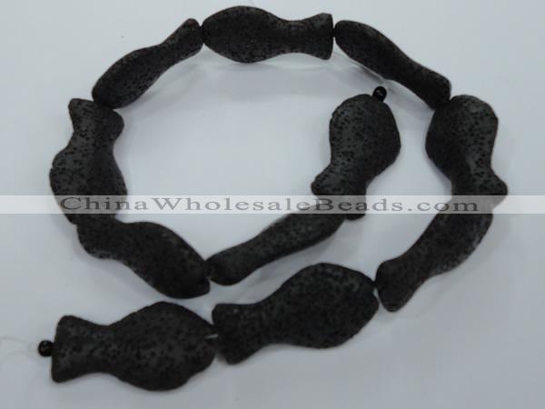 CLV50 15 inches 20*35mm pisciform black natural lava beads wholesale