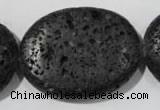 CLV509 15.5 inches 30*40mm oval black lava beads wholesale