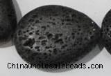 CLV515 15.5 inches 30*40mm flat teardrop black lava beads wholesale