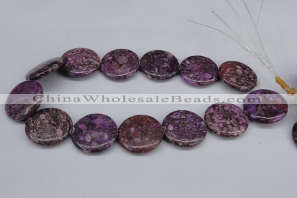 CMB33 15.5 inches 30mm flat round dyed natural medical stone beads