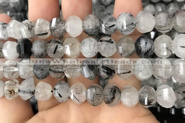 CME237 15.5 inches 10*11mm - 10*12mm pumpkin black rutilated quartz beads