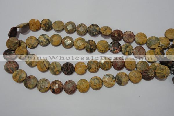 CME54 15.5 inches 15mm faceted coin leopard jasper gemstone beads