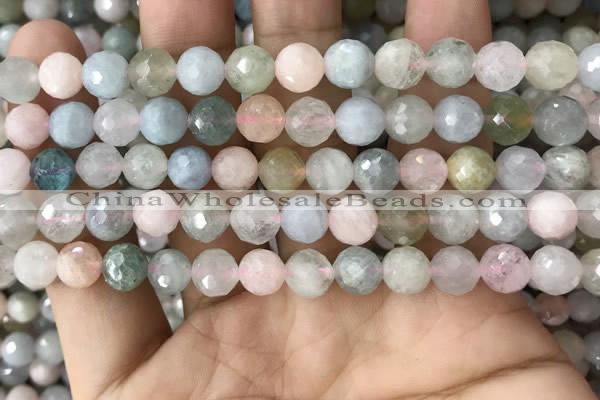 CMG379 15.5 inches 8mm faceted round morganite gemstone beads