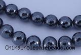CMH05 16 inches 10mm faceted round magnetic hematite beads
