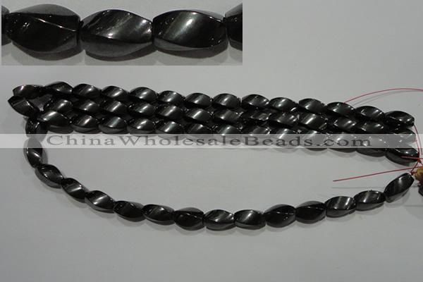 CMH154 15.5 inches 8*14mm twisted rice magnetic hematite beads