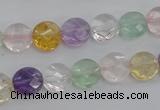 CMQ251 15.5 inches 10mm faceted coin multicolor quartz beads