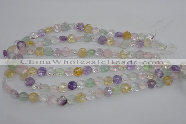 CMQ251 15.5 inches 10mm faceted coin multicolor quartz beads