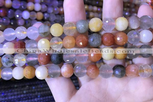 CMQ438 15.5 inches 10mm faceted round mixed rutilated quartz beads
