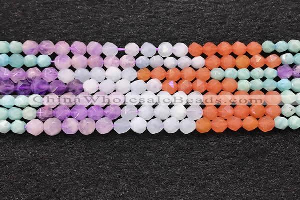 CMQ461 15.5 inches 6mm faceted nuggets mixed quartz beads
