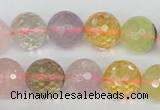 CMQ55 15.5 inches 14mm faceted round multicolor quartz beads