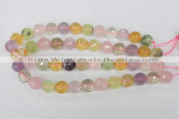 CMQ55 15.5 inches 14mm faceted round multicolor quartz beads