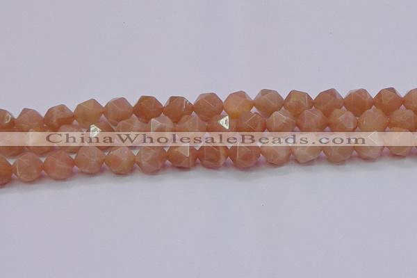 CMS1134 15.5 inches 12mm faceted nuggets peach moonstone beads