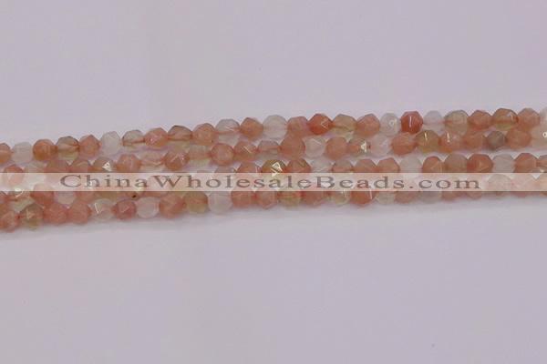 CMS1136 15.5 inches 6mm faceted nuggets rainbow moonstone beads