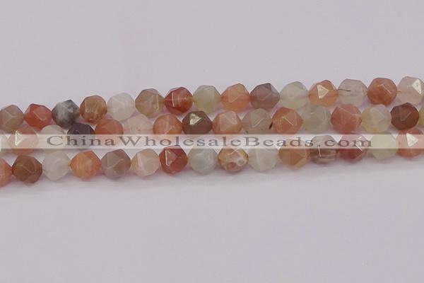 CMS1139 15.5 inches 12mm faceted nuggets rainbow moonstone beads