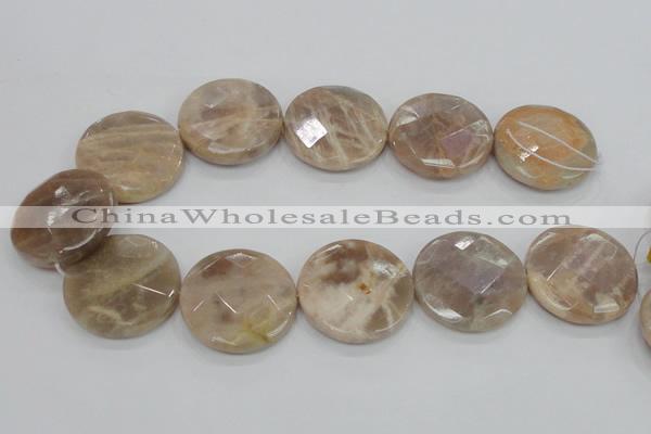 CMS115 15.5 inches 35mm faceted coin moonstone gemstone beads