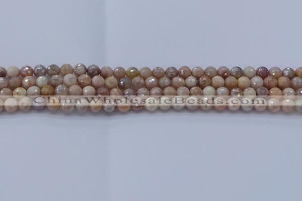 CMS1300 15.5 inches 4mm faceted round AB-color moonstone beads