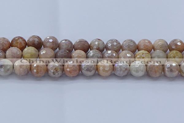 CMS1305 15.5 inches 14mm faceted round AB-color moonstone beads