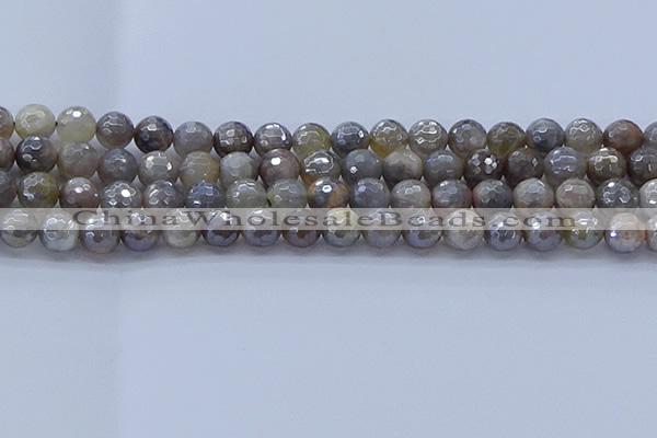 CMS1312 15.5 inches 8mm faceted round AB-color grey moonstone beads