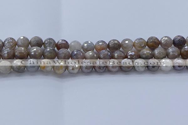 CMS1313 15.5 inches 10mm faceted round AB-color grey moonstone beads