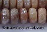 CMS1325 15.5 inches 7*14mm faceted rondelle AB-color moonstone beads