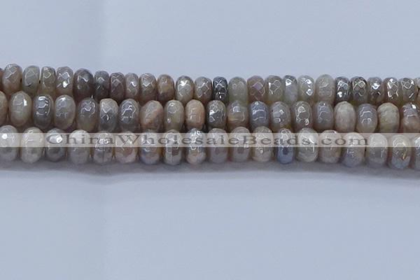 CMS1335 15.5 inches 7*14mm faceted rondelle AB-color grey moonstone beads