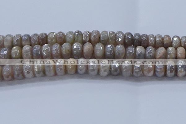 CMS1336 15.5 inches 8*16mm faceted rondelle AB-color grey moonstone beads