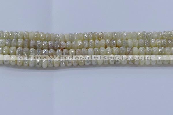 CMS1341 15.5 inches 4*6mm faceted rondelle AB-color white moonstone beads