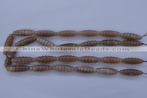 CMS135 15.5 inches 10*30mm carved rice natural moonstone beads