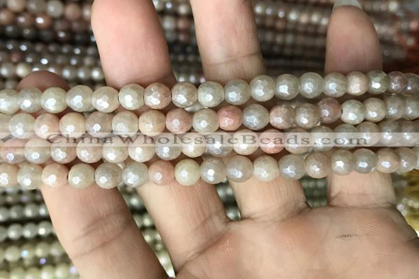 CMS1451 15.5 inches 6mm faceted round AB-color moonstone beads