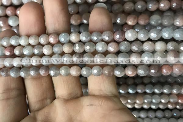 CMS1456 15.5 inches 6mm faceted round AB-color moonstone beads