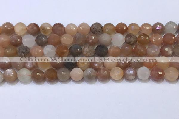 CMS1497 15.5 inches 8mmm faceted round rainbow moonstone beads