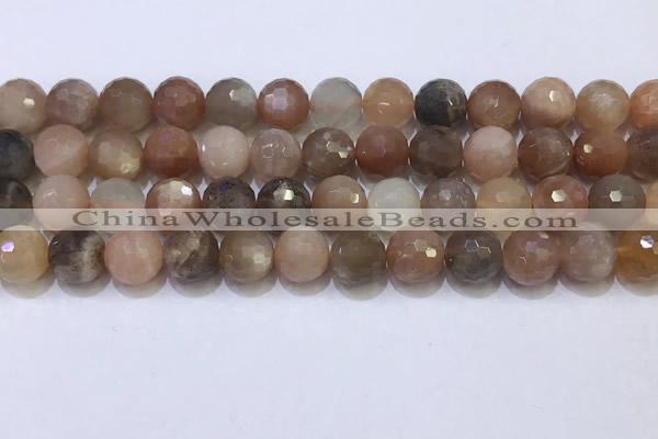 CMS1498 15.5 inches 10mmm faceted round rainbow moonstone beads