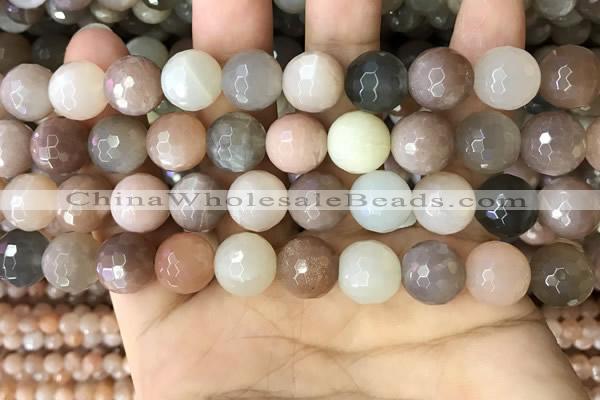 CMS1695 15.5 inches 12mm faceted round rainbow moonstone beads