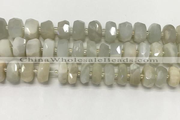 CMS1769 15.5 inches 6*12mm - 8*13mm faceted tyre moonstone beads