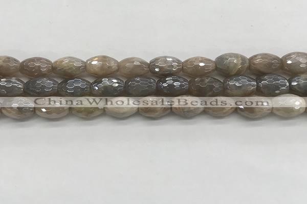CMS1775 15.5 inches 8*12mm faceted rice AB-color moonstone beads