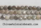 CMS1790 15.5 inches 12mm faceted coin AB-color moonstone beads