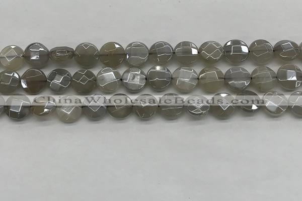 CMS1818 15.5 inches 10mm faceted coin AB-color moonstone beads